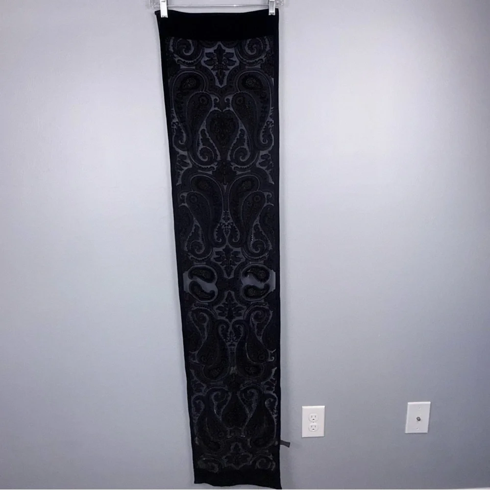 Women's Vintage‎ Velvet Abstract Burnout Blue Paisley Silk-Blend Scarf *READ